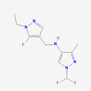 molecular formula C11H14F3N5 B11740033 1-(difluoromethyl)-N-[(1-ethyl-5-fluoro-1H-pyrazol-4-yl)methyl]-3-methyl-1H-pyrazol-4-amine 