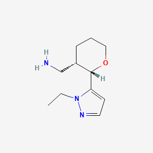 molecular formula C11H19N3O B11740068 1-[(2S,3S)-2-(1-ethyl-1H-pyrazol-5-yl)oxan-3-yl]methanamine 