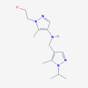 molecular formula C14H22FN5 B11740134 1-(2-fluoroethyl)-5-methyl-N-{[5-methyl-1-(propan-2-yl)-1H-pyrazol-4-yl]methyl}-1H-pyrazol-4-amine 