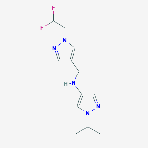 molecular formula C12H17F2N5 B11740168 N-{[1-(2,2-difluoroethyl)-1H-pyrazol-4-yl]methyl}-1-(propan-2-yl)-1H-pyrazol-4-amine 