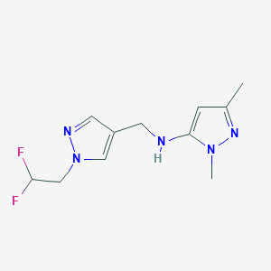 molecular formula C11H15F2N5 B11740222 N-{[1-(2,2-difluoroethyl)-1H-pyrazol-4-yl]methyl}-1,3-dimethyl-1H-pyrazol-5-amine 