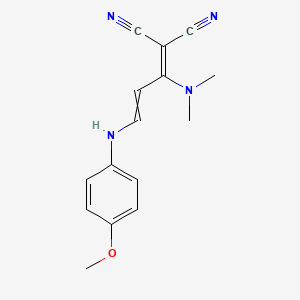 molecular formula C15H16N4O B11740374 2-[1-(Dimethylamino)-3-[(4-methoxyphenyl)amino]prop-2-en-1-ylidene]propanedinitrile 