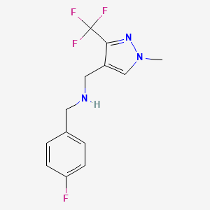 molecular formula C13H13F4N3 B11740560 [(4-fluorophenyl)methyl]({[1-methyl-3-(trifluoromethyl)-1H-pyrazol-4-yl]methyl})amine 