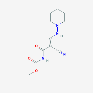 molecular formula C12H18N4O3 B11740600 ethyl N-(2-cyano-2-{[(piperidin-1-yl)amino]methylidene}acetyl)carbamate 