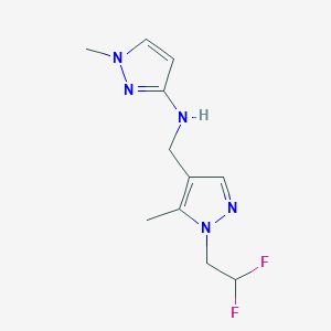 molecular formula C11H15F2N5 B11740677 N-{[1-(2,2-difluoroethyl)-5-methyl-1H-pyrazol-4-yl]methyl}-1-methyl-1H-pyrazol-3-amine 