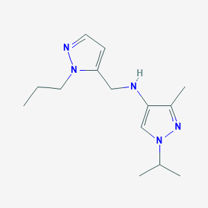 molecular formula C14H23N5 B11740885 3-methyl-1-(propan-2-yl)-N-[(1-propyl-1H-pyrazol-5-yl)methyl]-1H-pyrazol-4-amine 