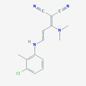 molecular formula C15H15ClN4 B11740939 2-{3-[(3-Chloro-2-methylphenyl)amino]-1-(dimethylamino)prop-2-en-1-ylidene}propanedinitrile 