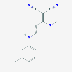 molecular formula C15H16N4 B11740954 2-[1-(Dimethylamino)-3-[(3-methylphenyl)amino]prop-2-en-1-ylidene]propanedinitrile 