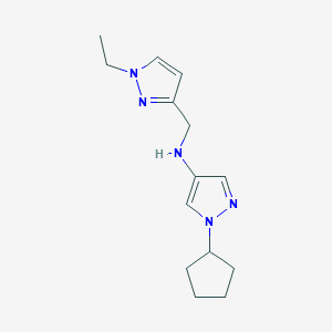 molecular formula C14H21N5 B11741042 1-cyclopentyl-N-[(1-ethyl-1H-pyrazol-3-yl)methyl]-1H-pyrazol-4-amine 