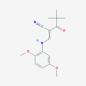 molecular formula C16H20N2O3 B11741178 2-{[(2,5-Dimethoxyphenyl)amino]methylidene}-4,4-dimethyl-3-oxopentanenitrile 