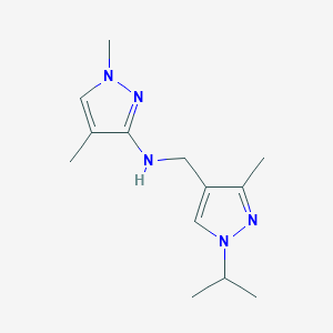 molecular formula C13H21N5 B11741340 1,4-dimethyl-N-{[3-methyl-1-(propan-2-yl)-1H-pyrazol-4-yl]methyl}-1H-pyrazol-3-amine CAS No. 1856034-45-1