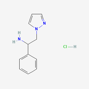 molecular formula C11H14ClN3 B11741404 1-phenyl-2-(1H-pyrazol-1-yl)ethan-1-amine hydrochloride 