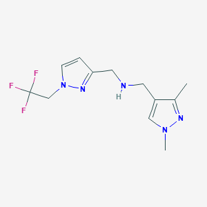 molecular formula C12H16F3N5 B11741474 [(1,3-dimethyl-1H-pyrazol-4-yl)methyl]({[1-(2,2,2-trifluoroethyl)-1H-pyrazol-3-yl]methyl})amine 