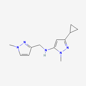 molecular formula C12H17N5 B11741516 3-cyclopropyl-1-methyl-N-[(1-methyl-1H-pyrazol-3-yl)methyl]-1H-pyrazol-5-amine 