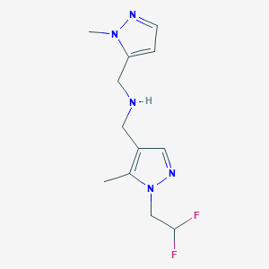 molecular formula C12H17F2N5 B11741521 {[1-(2,2-difluoroethyl)-5-methyl-1H-pyrazol-4-yl]methyl}[(1-methyl-1H-pyrazol-5-yl)methyl]amine 