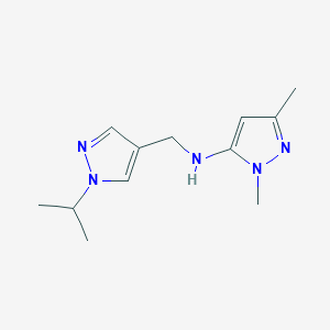 molecular formula C12H19N5 B11741522 1,3-dimethyl-N-{[1-(propan-2-yl)-1H-pyrazol-4-yl]methyl}-1H-pyrazol-5-amine 