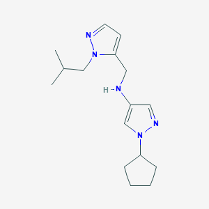 molecular formula C16H25N5 B11741768 1-cyclopentyl-N-{[1-(2-methylpropyl)-1H-pyrazol-5-yl]methyl}-1H-pyrazol-4-amine 