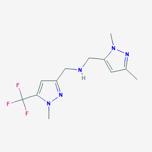 molecular formula C12H16F3N5 B11741836 [(1,3-dimethyl-1H-pyrazol-5-yl)methyl]({[1-methyl-5-(trifluoromethyl)-1H-pyrazol-3-yl]methyl})amine 