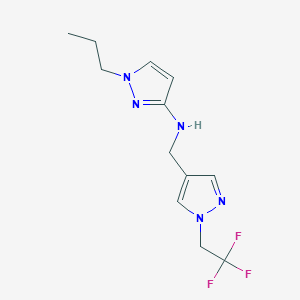 molecular formula C12H16F3N5 B11742009 1-propyl-N-{[1-(2,2,2-trifluoroethyl)-1H-pyrazol-4-yl]methyl}-1H-pyrazol-3-amine 