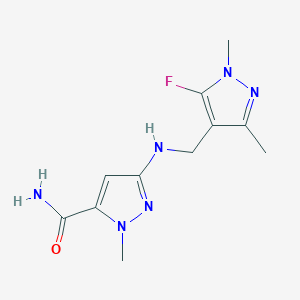 molecular formula C11H15FN6O B11742333 3-{[(5-fluoro-1,3-dimethyl-1H-pyrazol-4-yl)methyl]amino}-1-methyl-1H-pyrazole-5-carboxamide 