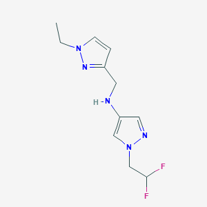 molecular formula C11H15F2N5 B11742388 1-(2,2-difluoroethyl)-N-[(1-ethyl-1H-pyrazol-3-yl)methyl]-1H-pyrazol-4-amine 