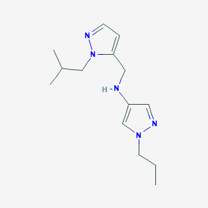 molecular formula C14H23N5 B11742704 N-{[1-(2-methylpropyl)-1H-pyrazol-5-yl]methyl}-1-propyl-1H-pyrazol-4-amine 