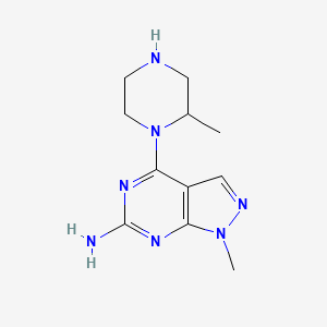 molecular formula C11H17N7 B11742906 1-Methyl-4-(2-methylpiperazin-1-yl)-1H-pyrazolo[3,4-d]pyrimidin-6-amine 