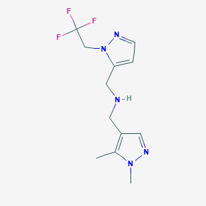 molecular formula C12H16F3N5 B11742913 [(1,5-dimethyl-1H-pyrazol-4-yl)methyl]({[1-(2,2,2-trifluoroethyl)-1H-pyrazol-5-yl]methyl})amine 