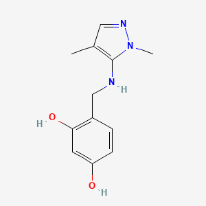 molecular formula C12H15N3O2 B11742939 4-{[(1,4-dimethyl-1H-pyrazol-5-yl)amino]methyl}benzene-1,3-diol 