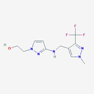 molecular formula C11H14F3N5O B11743173 2-[3-({[1-methyl-3-(trifluoromethyl)-1H-pyrazol-4-yl]methyl}amino)-1H-pyrazol-1-yl]ethan-1-ol 