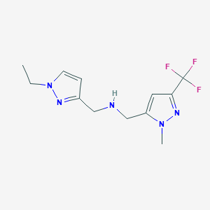 molecular formula C12H16F3N5 B11743313 [(1-ethyl-1H-pyrazol-3-yl)methyl]({[1-methyl-3-(trifluoromethyl)-1H-pyrazol-5-yl]methyl})amine 