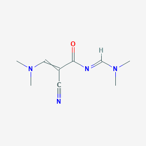 molecular formula C9H14N4O B11743340 2-Cyano-3-(dimethylamino)-N-[(dimethylamino)methylidene]prop-2-enamide 