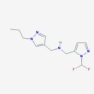 molecular formula C12H17F2N5 B11743386 {[1-(difluoromethyl)-1H-pyrazol-5-yl]methyl}[(1-propyl-1H-pyrazol-4-yl)methyl]amine 