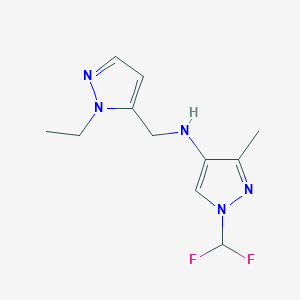 molecular formula C11H15F2N5 B11743430 1-(difluoromethyl)-N-[(1-ethyl-1H-pyrazol-5-yl)methyl]-3-methyl-1H-pyrazol-4-amine 