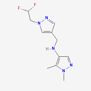 molecular formula C11H15F2N5 B11743532 N-{[1-(2,2-difluoroethyl)-1H-pyrazol-4-yl]methyl}-1,5-dimethyl-1H-pyrazol-4-amine 