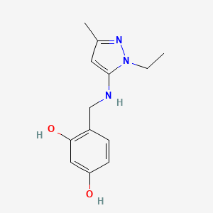 molecular formula C13H17N3O2 B11743591 4-{[(1-ethyl-3-methyl-1H-pyrazol-5-yl)amino]methyl}benzene-1,3-diol 