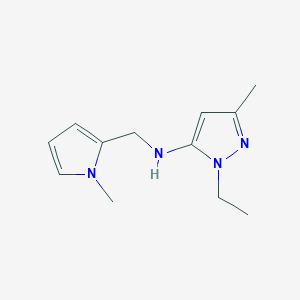 molecular formula C12H18N4 B11743845 1-ethyl-3-methyl-N-[(1-methyl-1H-pyrrol-2-yl)methyl]-1H-pyrazol-5-amine 