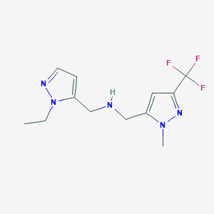 molecular formula C12H16F3N5 B11744003 [(1-ethyl-1H-pyrazol-5-yl)methyl]({[1-methyl-3-(trifluoromethyl)-1H-pyrazol-5-yl]methyl})amine 