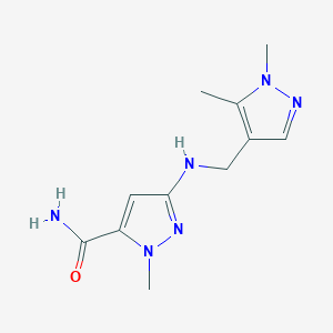 molecular formula C11H16N6O B11744046 3-{[(1,5-dimethyl-1H-pyrazol-4-yl)methyl]amino}-1-methyl-1H-pyrazole-5-carboxamide 