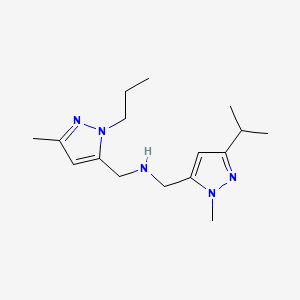 molecular formula C16H27N5 B11744097 [(3-methyl-1-propyl-1H-pyrazol-5-yl)methyl]({[1-methyl-3-(propan-2-yl)-1H-pyrazol-5-yl]methyl})amine 