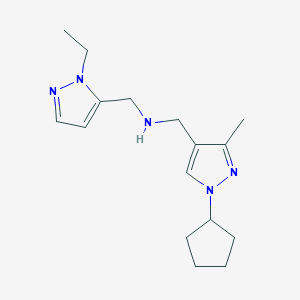 molecular formula C16H25N5 B11744446 [(1-cyclopentyl-3-methyl-1H-pyrazol-4-yl)methyl][(1-ethyl-1H-pyrazol-5-yl)methyl]amine 