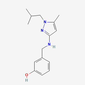 molecular formula C15H21N3O B11744600 3-({[5-methyl-1-(2-methylpropyl)-1H-pyrazol-3-yl]amino}methyl)phenol 