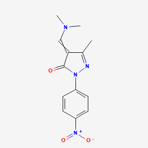 molecular formula C13H14N4O3 B11744628 4-[(dimethylamino)methylidene]-3-methyl-1-(4-nitrophenyl)-4,5-dihydro-1H-pyrazol-5-one 