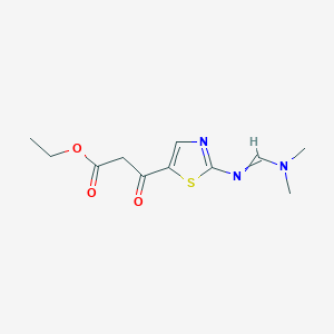 molecular formula C11H15N3O3S B11744630 Ethyl 3-(2-{[(dimethylamino)methylidene]amino}-1,3-thiazol-5-yl)-3-oxopropanoate 