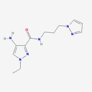 molecular formula C12H18N6O B11744744 4-amino-1-ethyl-N-[3-(1H-pyrazol-1-yl)propyl]-1H-pyrazole-3-carboxamide 