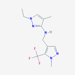 molecular formula C12H16F3N5 B11744760 1-ethyl-4-methyl-N-{[1-methyl-5-(trifluoromethyl)-1H-pyrazol-4-yl]methyl}-1H-pyrazol-3-amine 