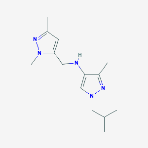 molecular formula C14H23N5 B11744825 N-[(1,3-dimethyl-1H-pyrazol-5-yl)methyl]-3-methyl-1-(2-methylpropyl)-1H-pyrazol-4-amine 