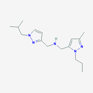 molecular formula C16H27N5 B11744903 [(3-methyl-1-propyl-1H-pyrazol-5-yl)methyl]({[1-(2-methylpropyl)-1H-pyrazol-3-yl]methyl})amine 