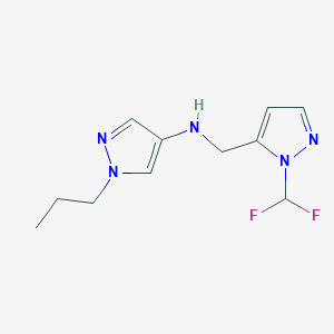 molecular formula C11H15F2N5 B11744981 N-{[1-(difluoromethyl)-1H-pyrazol-5-yl]methyl}-1-propyl-1H-pyrazol-4-amine 