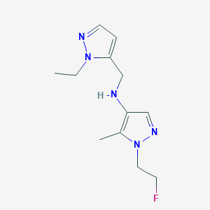 molecular formula C12H18FN5 B11745072 N-[(1-ethyl-1H-pyrazol-5-yl)methyl]-1-(2-fluoroethyl)-5-methyl-1H-pyrazol-4-amine 